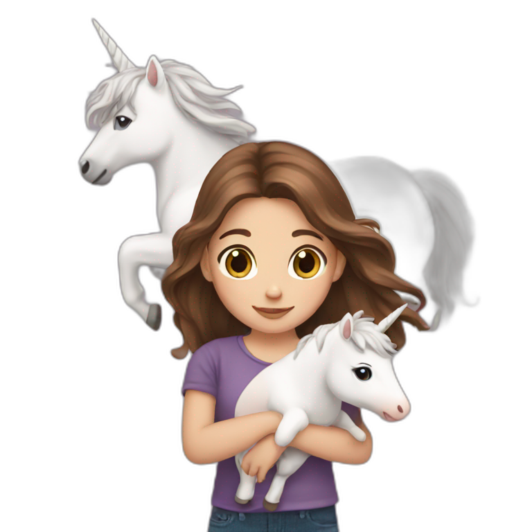 Brown haired Girl holding a unicorn emoji