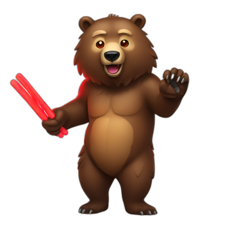 Grizzly with 2 red glow sticks emoji