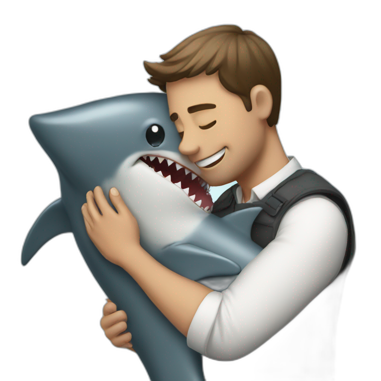 Man hugging a shark emoji