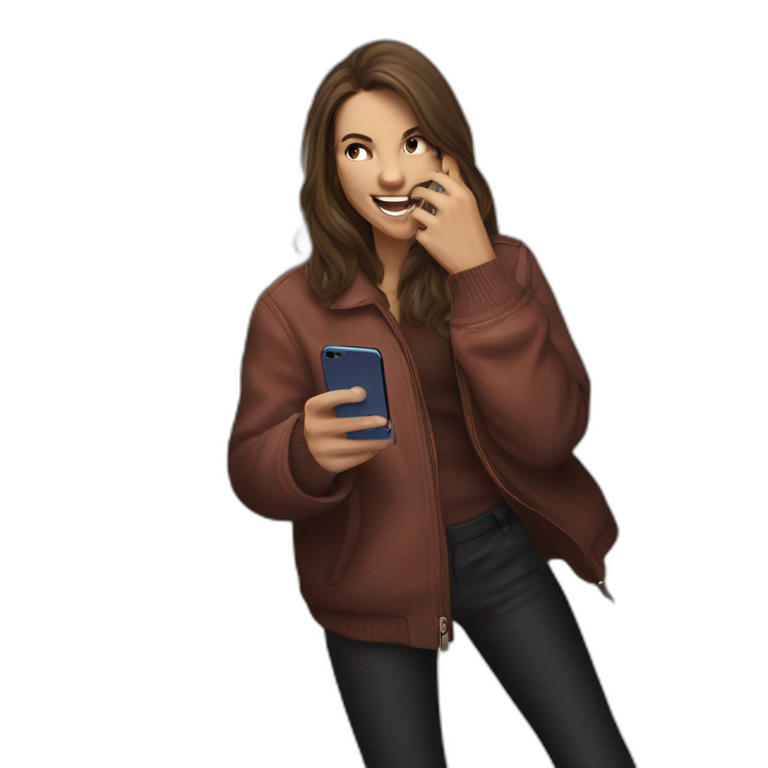 happy brunette with phone emoji