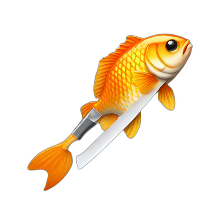 gold fish holding knif emoji