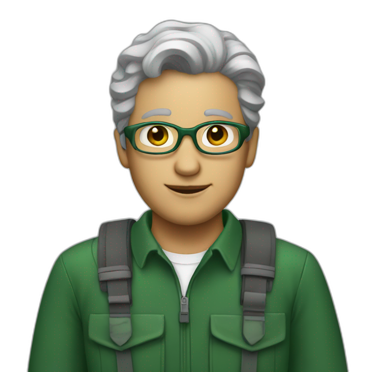 A white expert wears forest-green clothes emoji