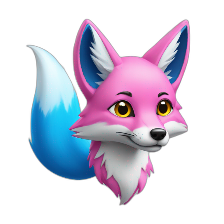 half blue half pink fox emoji