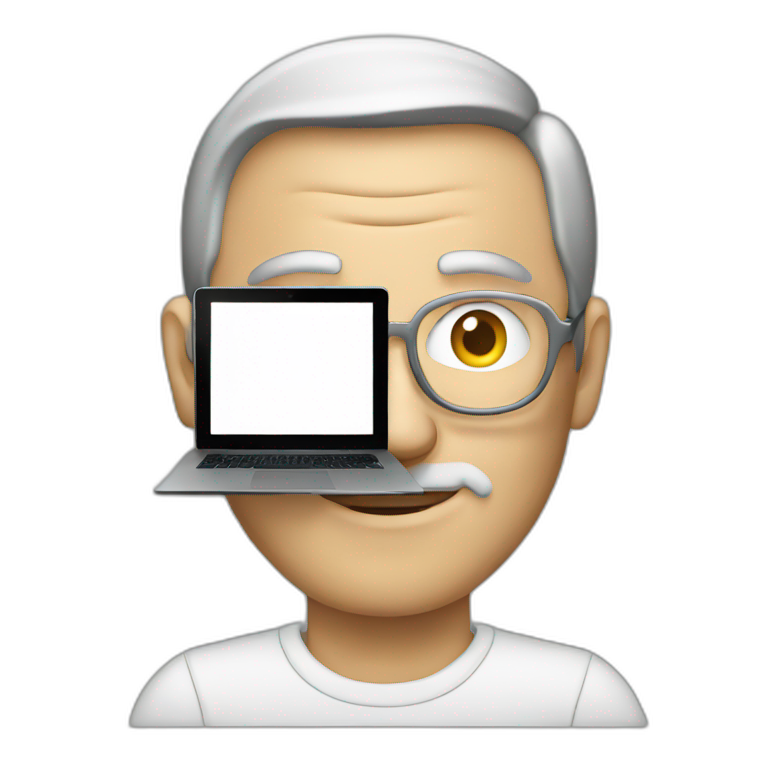 Steve Jobs holding a windows laptop emoji
