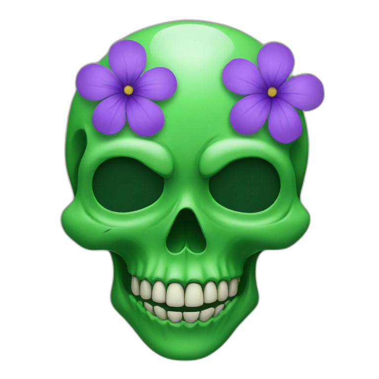 Green skull with purple flower in eye emoji