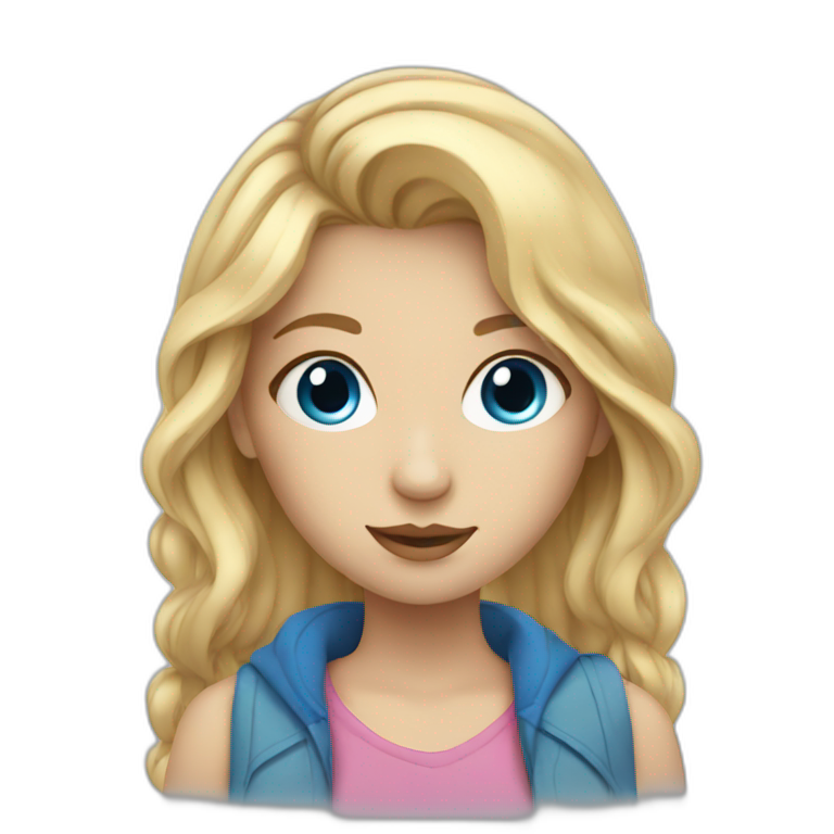 Girl with blonde hair and blue eyes and drawing emoji