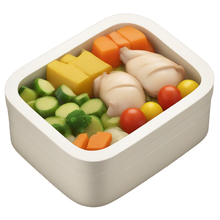 Bento box with chicken and multicolored veggies emoji