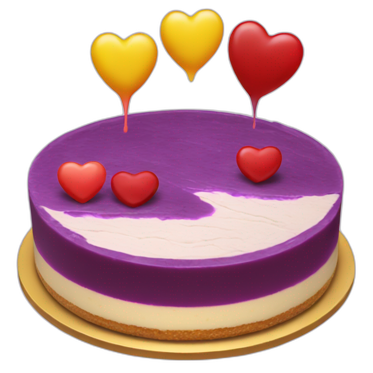 No bake cheesecake with 3 colored jams red purple and yellow hearts emoji