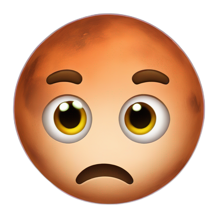planet Mars with a cartoon uttermost face with big calm eyes emoji