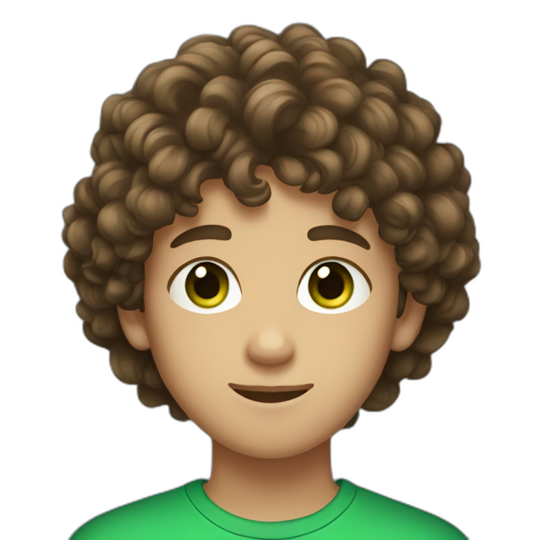 a boy teenager with curly brown hair and green eyes emoji