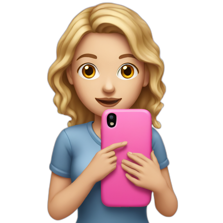 a white girl holding a pink cell phone emoji