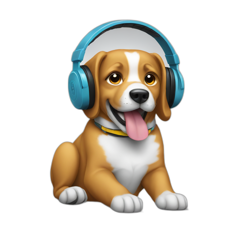 Dog listens to music with headphones emoji
