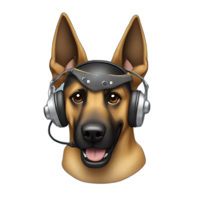 malinois dog with headphone and saw mask emoji