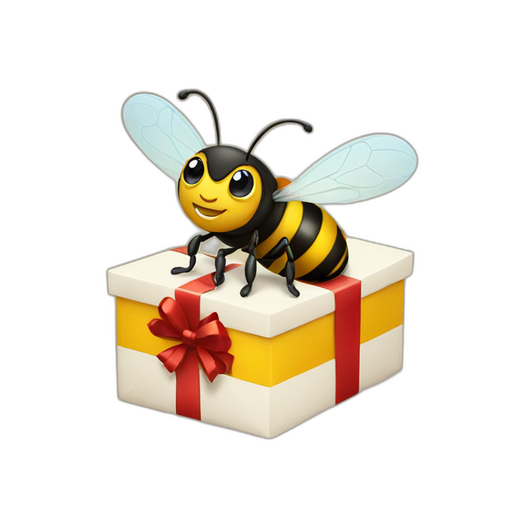 a bee with a christmas gift emoji