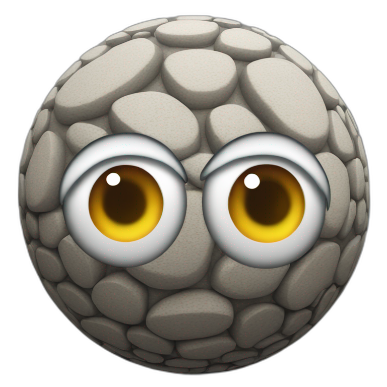 3d sphere with a cartoon cobblestone texture with big stupid eyes emoji