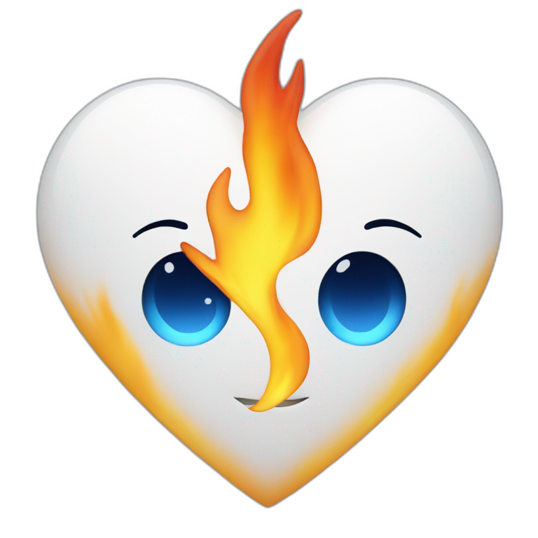 Coeur blanc avec flamme bleu emoji