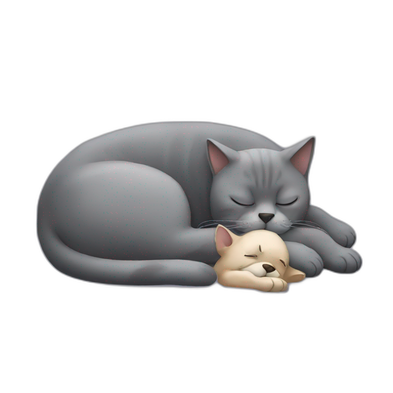 Big grey cat sleeping whit a dog  emoji