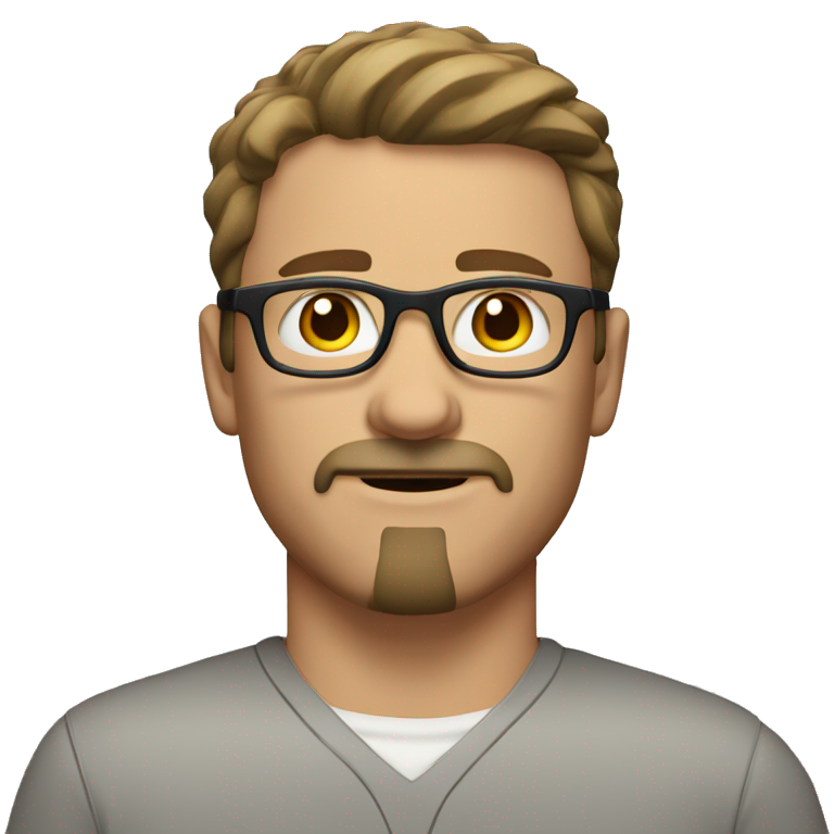a white man with brown short hair, brown eyes with glasses and brown mustache and goatee emoji