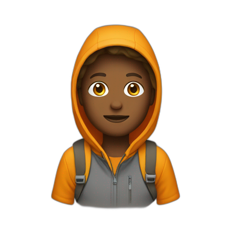 Yellow Hiker wear a orange hoodie emoji