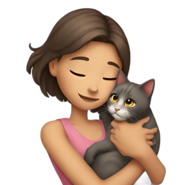 A girl hugging a cat emoji