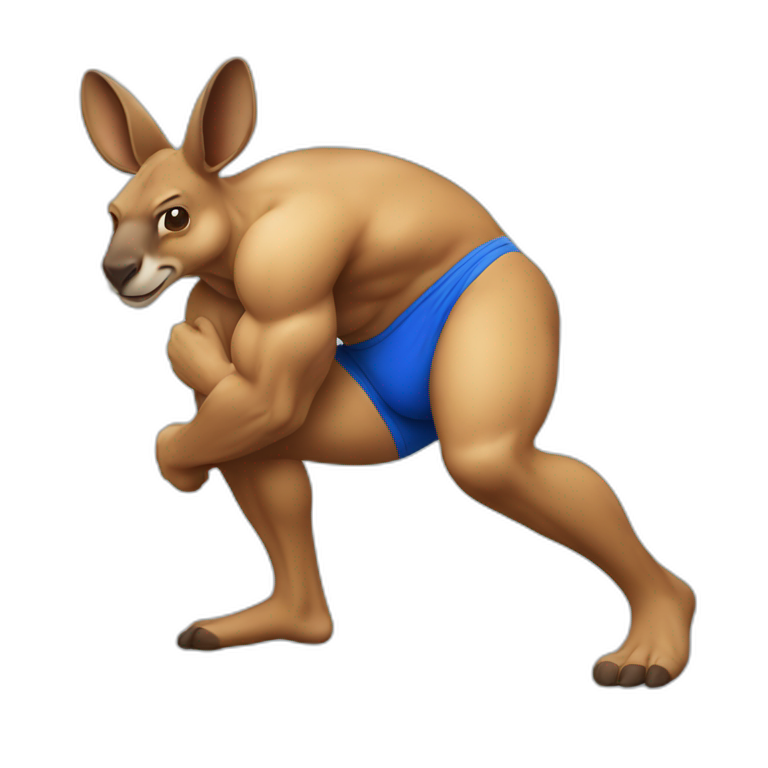 Body builder adult kangaroo blue coloured body punching in left side emoji