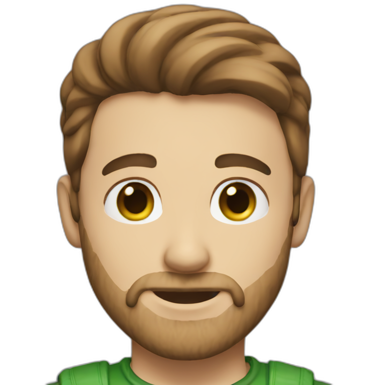 A guy with a light beard and green eyes and brown hair emoji