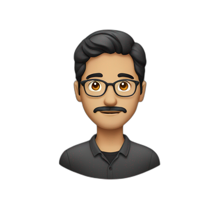a light skin Pakistani man, wearing round glasses, short moustache, black hair, collared shirt  emoji