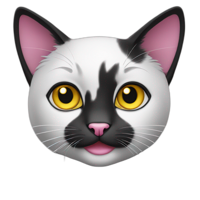 Cute Black and white cat with yellow eyes and pink nose emoji