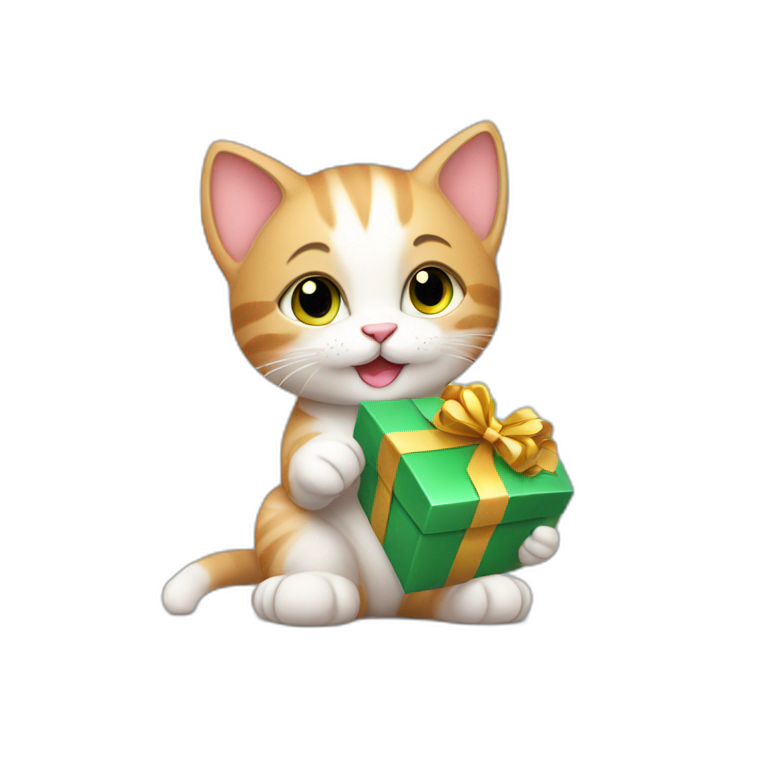 cute kitten with a gift in his paws emoji