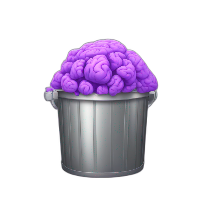 a silver trash bin full of purple brain emoji