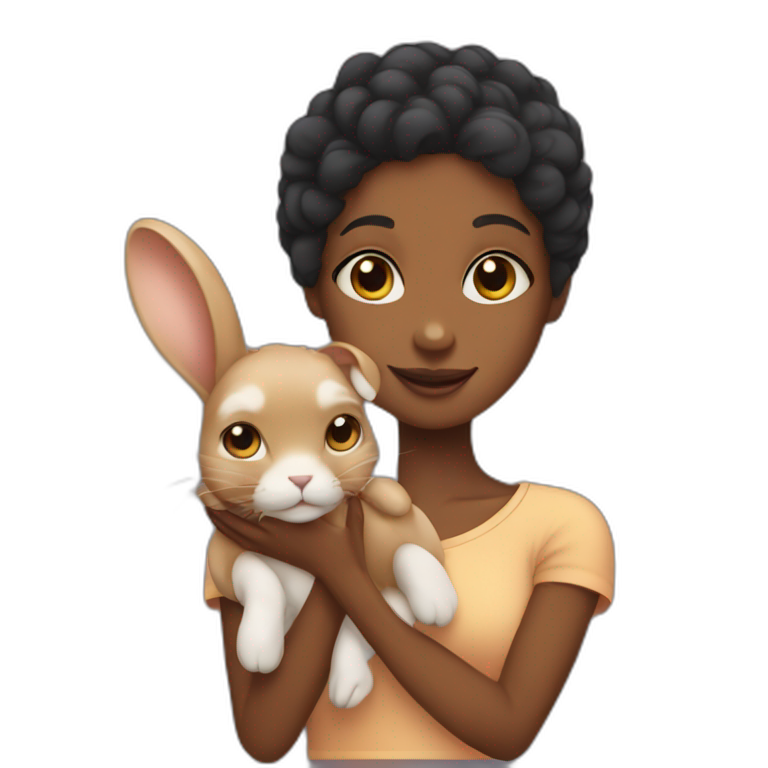 black woman holding floppy eared tan rabbit cute emoji
