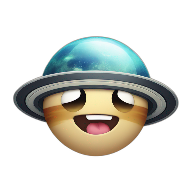 planet Saturn with a cartoon grimacing face emoji