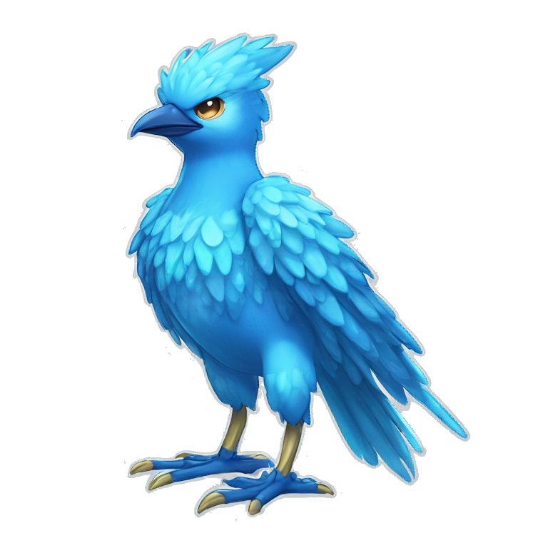 Wet dripping watery Cool Cute Fantasy legendary blue bird water-type-Hydro-Phoenix-avian Fakemon full body emoji
