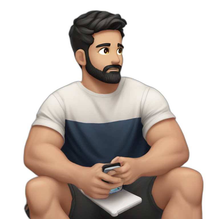 muscular male holding phone emoji