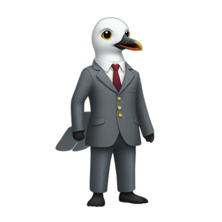 a seagull dress as secret agent emoji