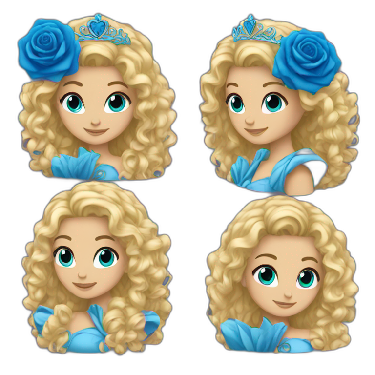 princess curly blonde hair holding blue rose emoji