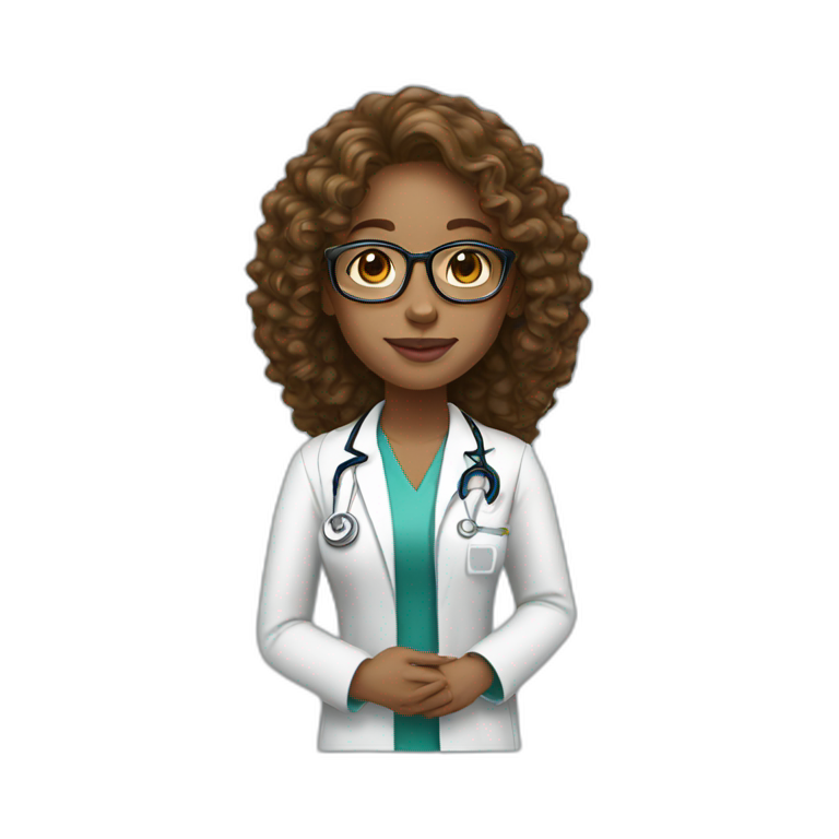 doctor woman brown light skin long curly hair emoji