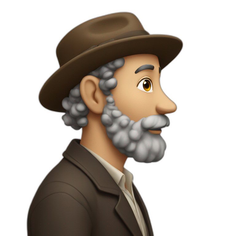 jewish man with curls and hat rubbing hands together side profile giant nose emoji