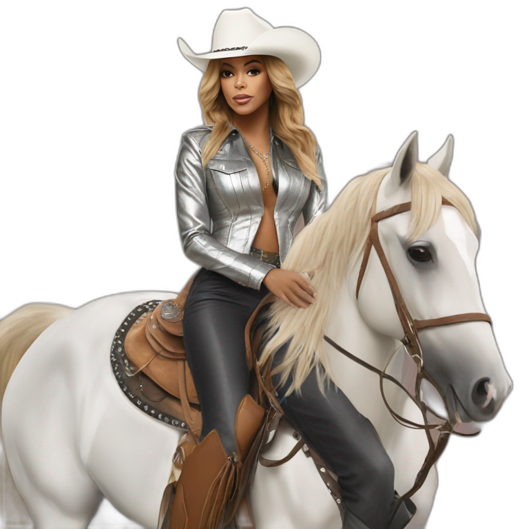 Beyoncé wear in silver cowboy  ridding   reneigh horse emoji