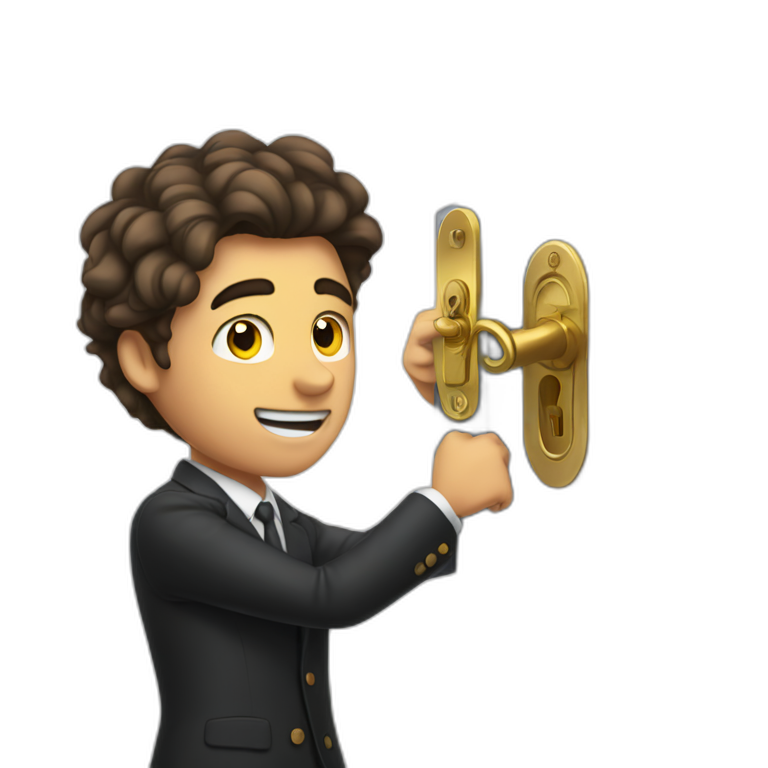Classy young man struggling to get a key into a lock emoji