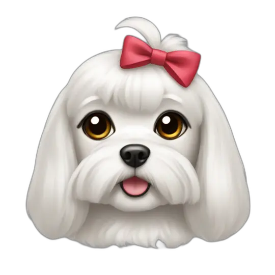 Maltese dog female with a hair bow and black eyes dark eyes emoji AI Emoji Generator