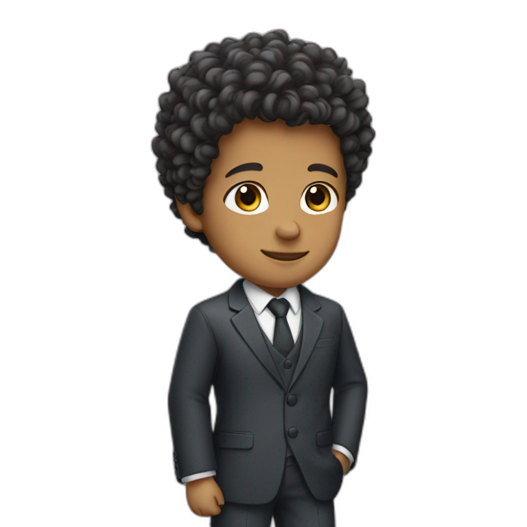 Boy with curly hair wearing suit emoji