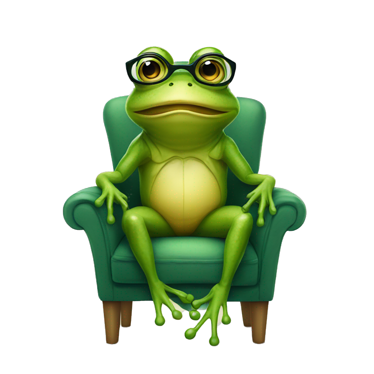 Anthropomorphic Frog wearing glasses sitting down on a chair emoji