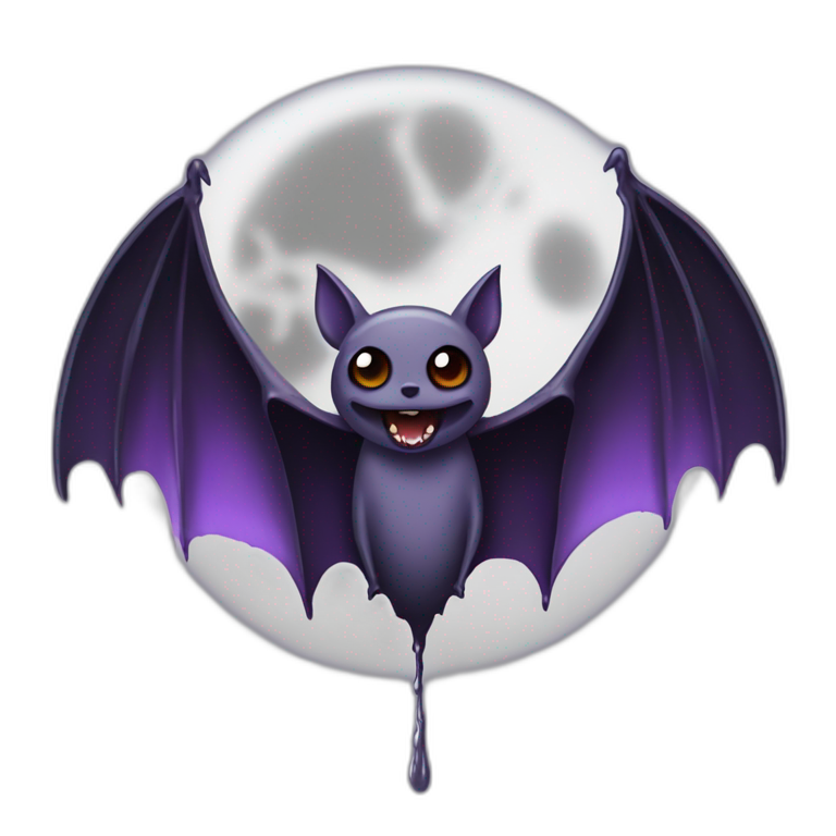 purple black vampire bat wings flying in front of large dripping grey crescent moon emoji