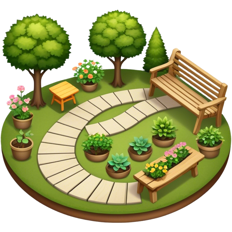 Icon for Landscape Design: a garden layout with trees, plants, pathways ...