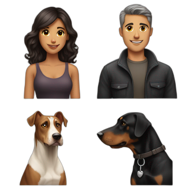 A handsome man with breed a beautiful girl playing with a boy Doberman dog emoji