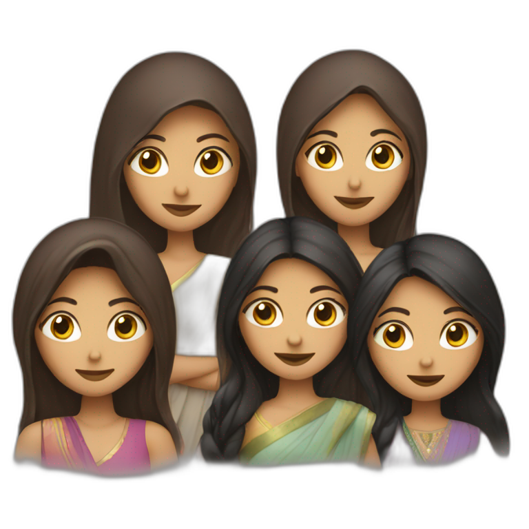 group of 3 girls one veiled, one brunette, one Indian emoji