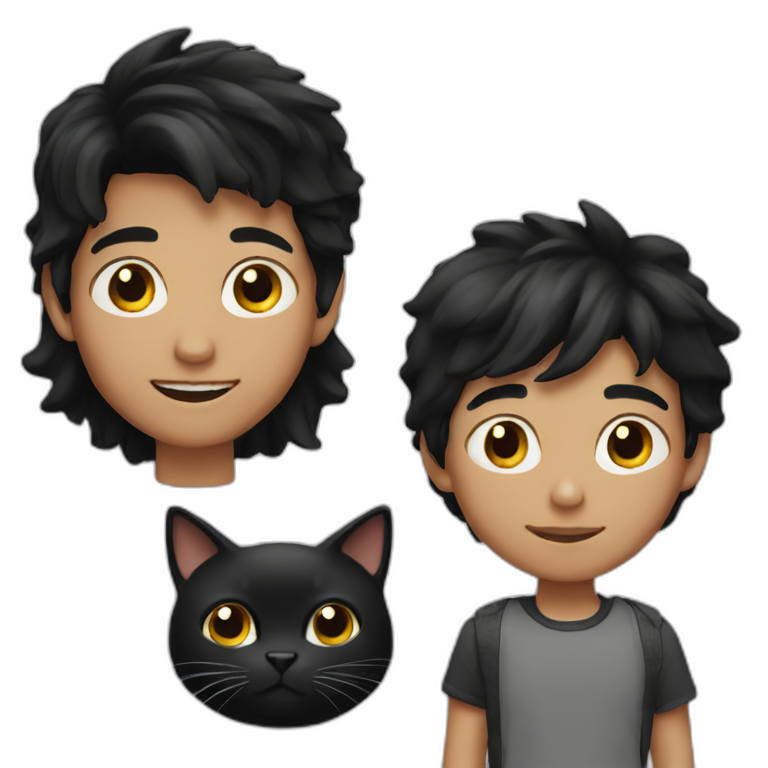 black-haired boy with black cat emoji
