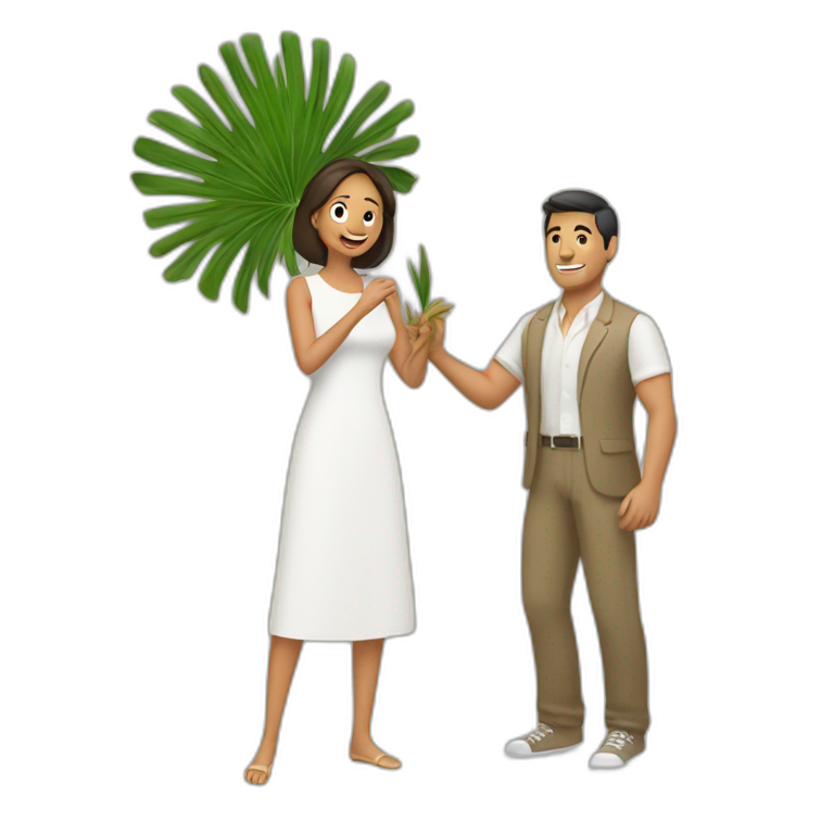 woman fanning a man above him with palm leaves emoji