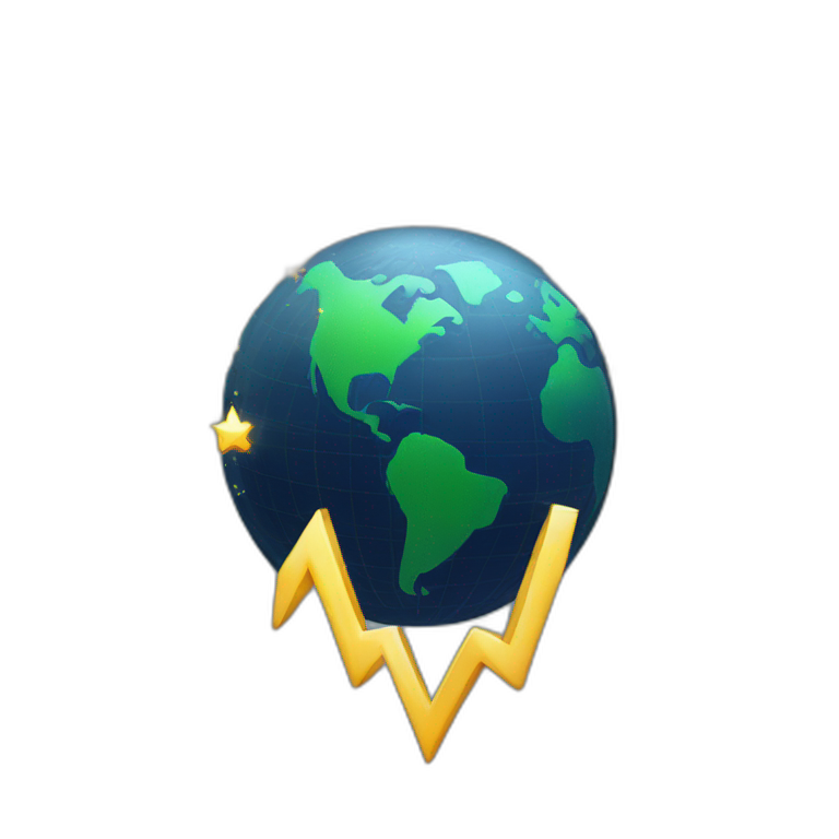 world emoji with trending graph with a sparkle at the peak of the graph emoji